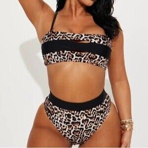 Leopard‎ Strapless Bandeau 2 Piece Bikini Size Small RefN01